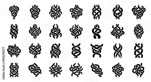 Abstract collection of ornate intertwining knot designs, offering a versatile range of decorative vector elements for creative graphic concepts, perfect for enhancing modern visual projects