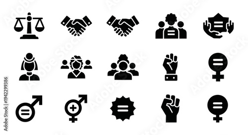 Collection of Icons Representing Equality, Justice, and Social Movements