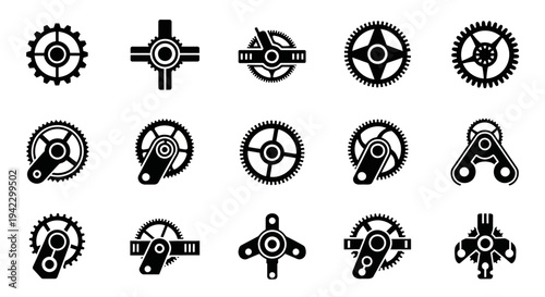 A collection of diverse mechanical gears and industrial components, illustrating precision engineering and interconnected systems for various design and technical applications