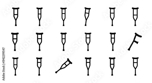 Collection of Medical Crutches, Showing Different Angles and Positions, with a Single Letter 'F'