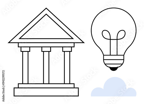 Government and innovation theme. Government building paired with light bulb innovation, progress, and creative solutions. Government prioritizing technology and development. For governance