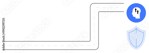 Personal growth. Personal growth ed as a journey with a roadmap, human head symbol for better thinking, and a shield for security. Personal growth in strategy, education, planning, data safety