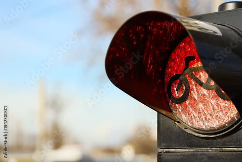View of red bicycle traffic...