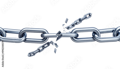 A broken metal chain link on a transparent background, symbolizing freedom and strength