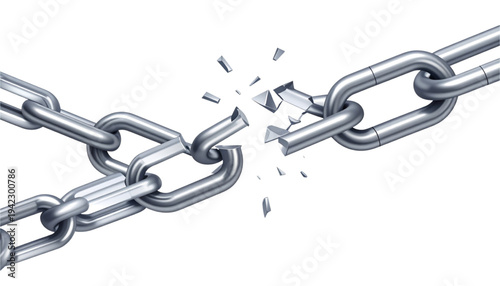 A broken metal chain link on a transparent background, symbolizing freedom and strength