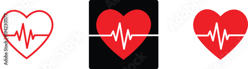 Heartbeat silhouette icons with ecg line in red and black.