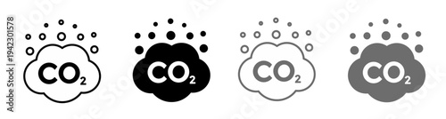 Co2 carbon dioxide emission cloud icon set representing environmental pollution global warming climate change greenhouse gas and industrial air ecology