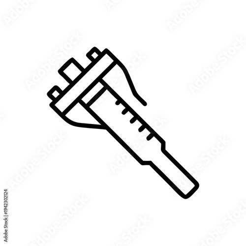 Minimal Micrometer Silhouette Vector Illustration, Precision Measuring Tool Minimal Line Art Micrometer, Engineering Measurement Micrometer Silhouette Icon, Industrial Micrometer Tool Minimal Black