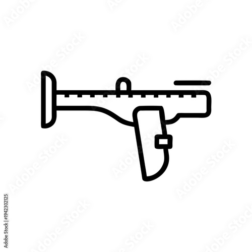 Minimal Micrometer Silhouette Vector Illustration, Precision Measuring Tool Minimal Line Art Micrometer, Engineering Measurement Micrometer Silhouette Icon, Industrial Micrometer Tool Minimal Black