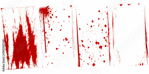 Abstract red splatters and streaks against a stark white background