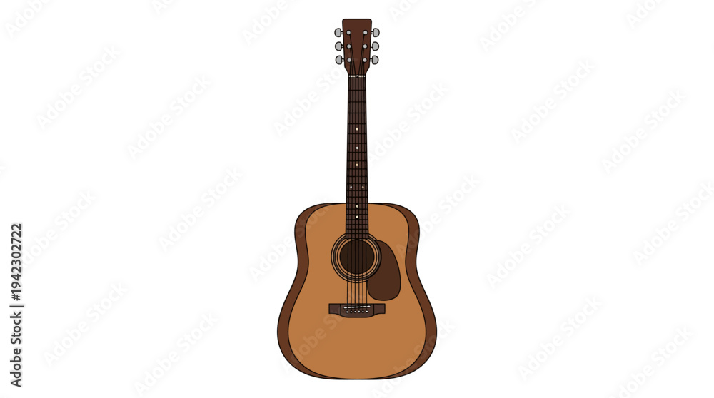 Obraz premium Flat vector illustration of a classic acoustic guitar, clean outline style