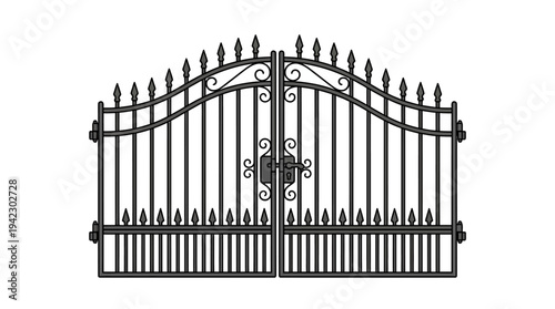 Flat vector illustration of a cemetery gate with simple iron design, outline vector style