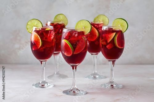 Refreshing sangria or punch with fruits in glasses 