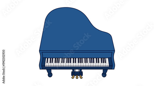 Flat vector illustration of a grand piano viewed from top angle, minimal outline vector style