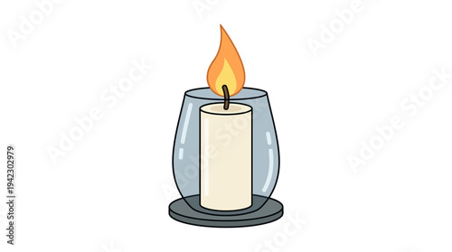Flat vector illustration of a memorial candle with soft flame, outline vector style, isolated on white background, solid colors, no text, no gradient.