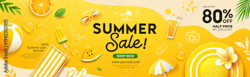 Summer sale holiday festival promotion, yellow and cream concept design banner background design