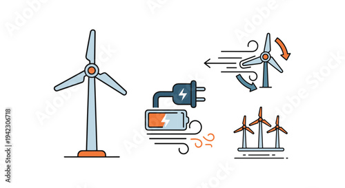 Wind energy Line art vector minimal digital color illustration