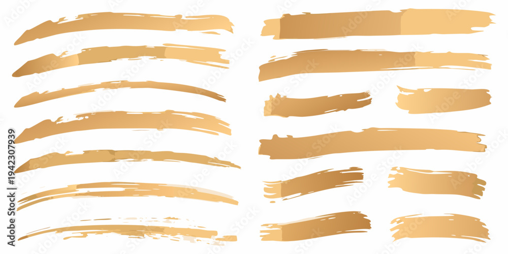 Obraz premium Collection of golden brush strokes and abstract paint swipe textures