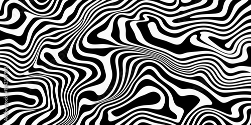 Abstract swirling lines create a black and white optical illusion