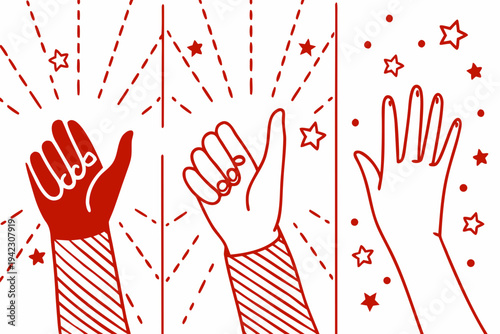 Wallpaper Mural Red hands clapping with celebratory stars and dynamic lines above Torontodigital.ca