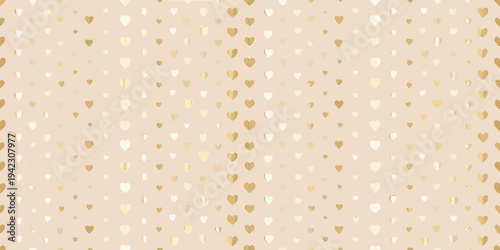 A delicate background featuring scattered gold and white hearts