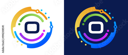 Modern letter “O” logo with circular abstract elements and colorful gradient design, symbolizing digital technology, innovation, data connectivity, and modern branding.