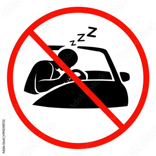 ​Drowsy Driving Warning Sign Silhouette Icon