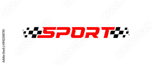 The sports-themed logo with the red text “SPORT” and black and white checkered flag elements on the left and right sides, represents speed, competition and the spirit of racing.
