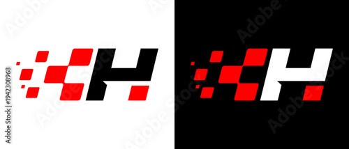 High-performance H-letter logo featuring modular racing shapes, designed to communicate speed, control, and dynamic movement