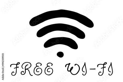 Hand drawn free wifi spot zone sign Public wi-fi area sign Wireless internet clipart in doodle style Single element for print, web, design, decor 3G, 4G, 5G, 6G, IoT