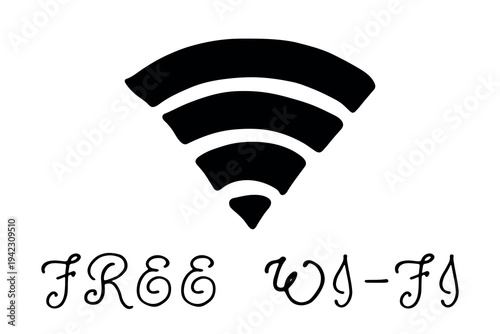 Hand drawn free wifi spot zone sign Public wi-fi area sign Wireless internet clipart in doodle style Single element for print, web, design, decor 3G, 4G, 5G, 6G, IoT