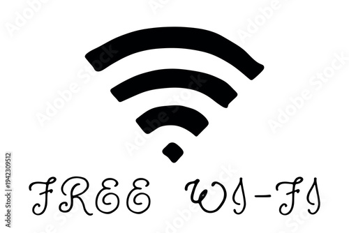 Hand drawn free wifi spot zone sign Public wi-fi area sign Wireless internet clipart in doodle style Single element for print, web, design, decor 3G, 4G, 5G, 6G, IoT