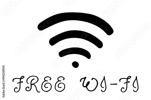 Hand drawn free wifi spot zone sign Public wi-fi area sign Wireless internet clipart in doodle style Single element for print, web, design, decor 3G, 4G, 5G, 6G, IoT