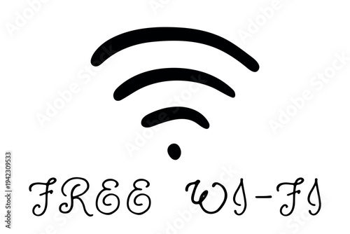 Hand drawn free wifi spot zone sign Public wi-fi area sign Wireless internet clipart in doodle style Single element for print, web, design, decor 3G, 4G, 5G, 6G, IoT