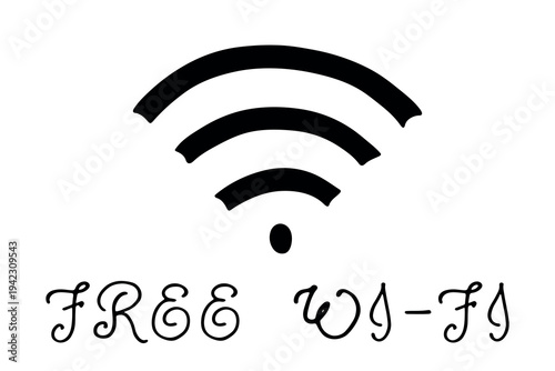 Hand drawn free wifi spot zone sign Public wi-fi area sign Wireless internet clipart in doodle style Single element for print, web, design, decor 3G, 4G, 5G, 6G, IoT