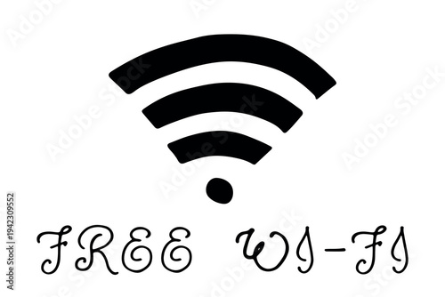 Hand drawn free wifi spot zone sign Public wi-fi area sign Wireless internet clipart in doodle style Single element for print, web, design, decor 3G, 4G, 5G, 6G, IoT
