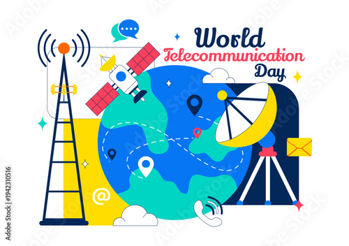 World Telecommunication Day Vector Illustration With Global Network Connections, Digital Communication Technology, Internet Connectivity Background