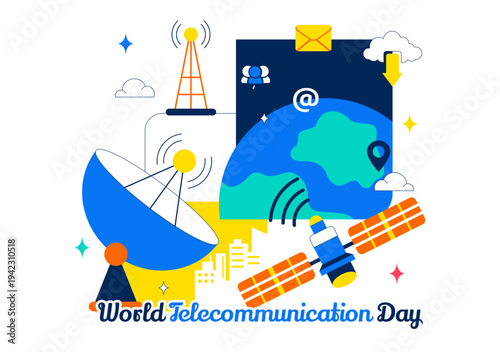 World Telecommunication Day Vector Illustration With Global Network Connections, Digital Communication Technology, Internet Connectivity Background