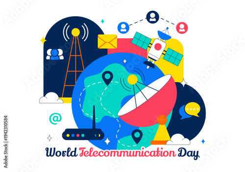 World Telecommunication Day Vector Illustration With Global Network Connections, Digital Communication Technology, Internet Connectivity Background