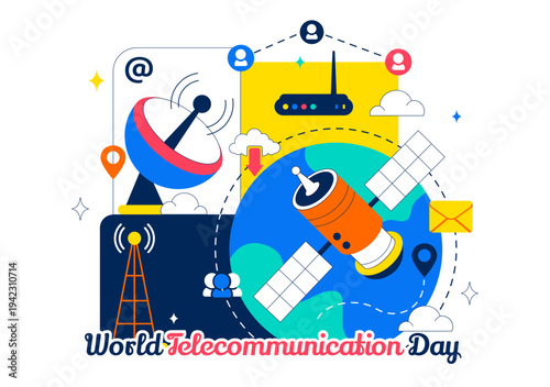 World Telecommunication Day Vector Illustration With Global Network Connections, Digital Communication Technology, Internet Connectivity Background