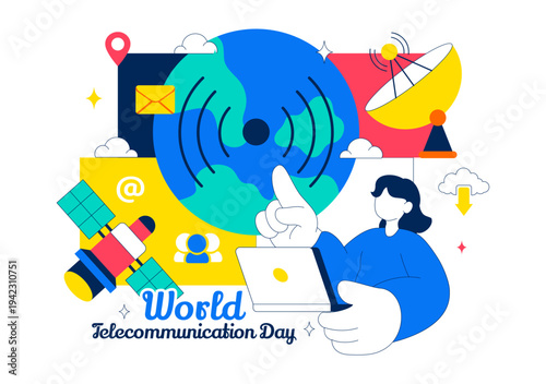 World Telecommunication Day Vector Illustration With Global Network Connections, Digital Communication Technology, Internet Connectivity Background