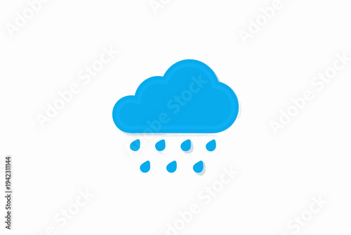 A simple flat design illustration of a blue cloud with raindrops