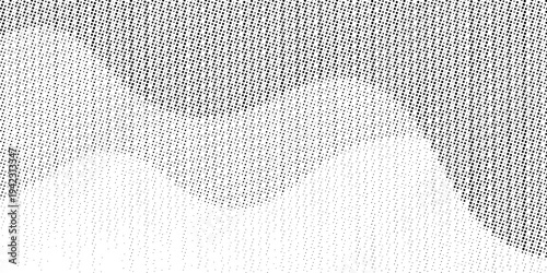 Abstract Wave Halftone Background with Monochrome Dot Gradient and Topographic Texture. vector illustration
