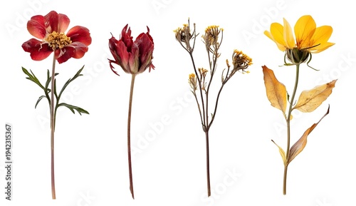 Pressed Dried Flowers Collection, Four Botanical Specimens