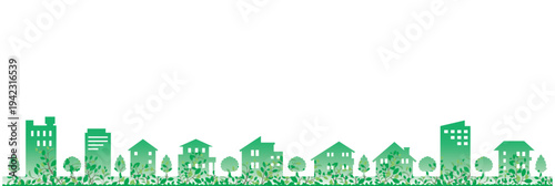 緑豊かな街並みを描いた可愛らしくポップなイラスト.