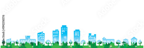 緑豊かな街並みを描いた可愛らしくポップなイラスト.