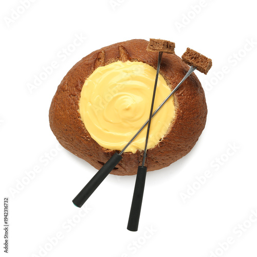 Cheese fondue in bread with...