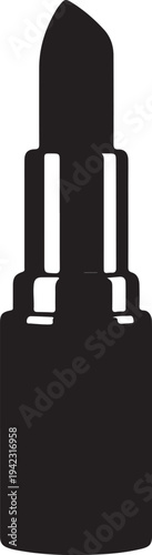 A clean, solid black silhouette of a lipstick tube. This high-contrast graphic icon is perfect for beauty branding, fashion layouts, cosmetic packaging design, and modern makeup artist logos.