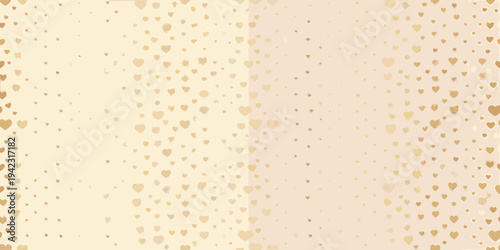 Pale beige background with scattered golden heart shaped confetti patterns