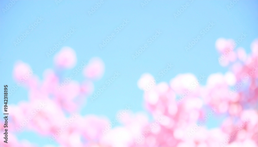Fototapeta premium ぼかした桜と青空の春背景 広告バナー向けやわらかいコピースペース素材